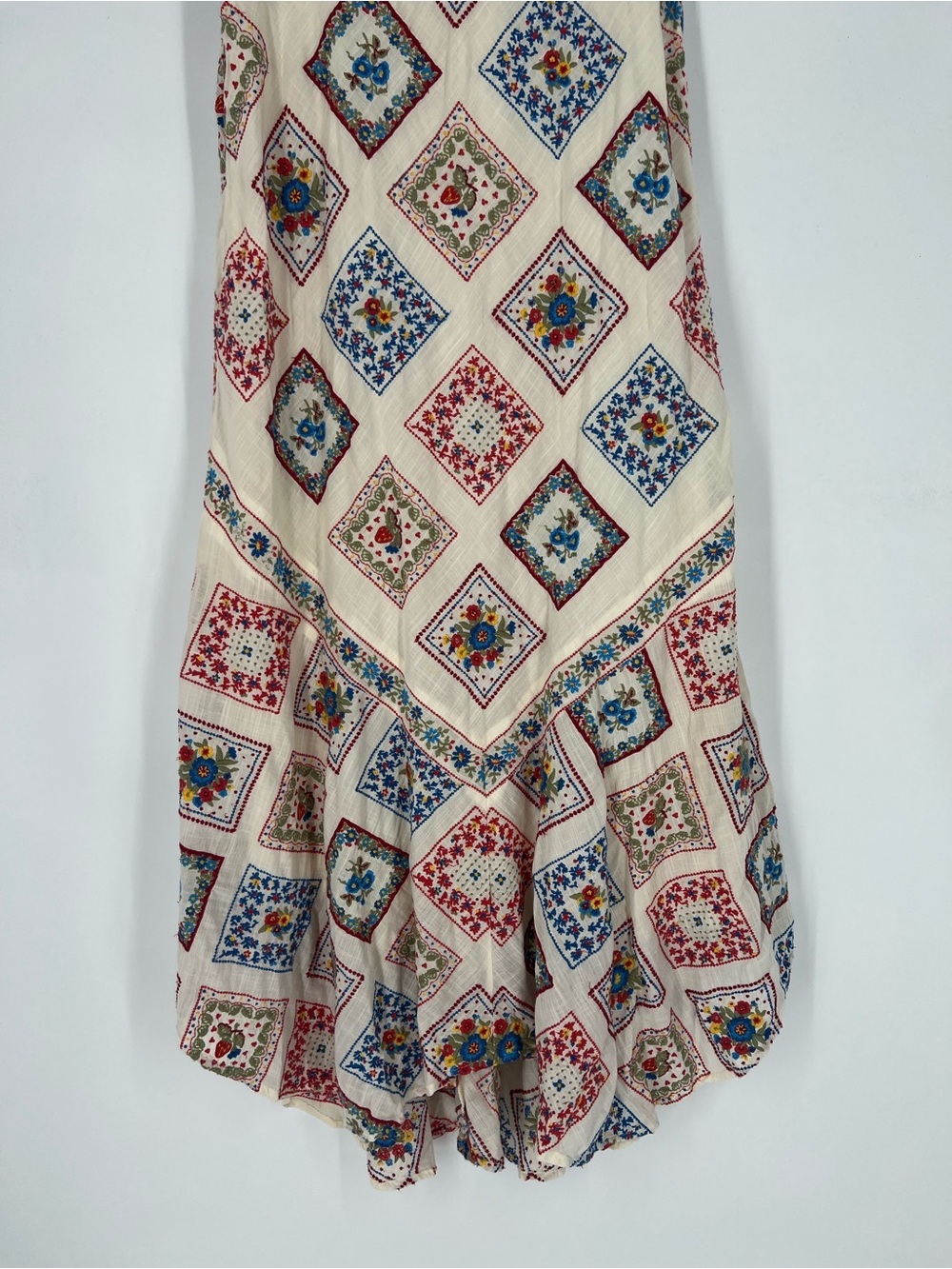 Anthropologie Cream Embroidered Floral Berry Tile-Print Hi-Low V Neck Midi Dress - Picture 2 of 9